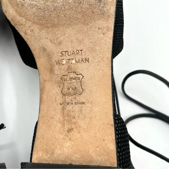 Stuart Weitzman Gilligant lace up flats Black Sz 6.5 Chic Dorsay glitter shoes
