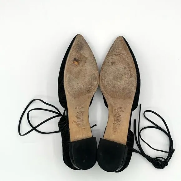 Stuart Weitzman Gilligant lace up flats Black Sz 6.5 Chic Dorsay glitter shoes