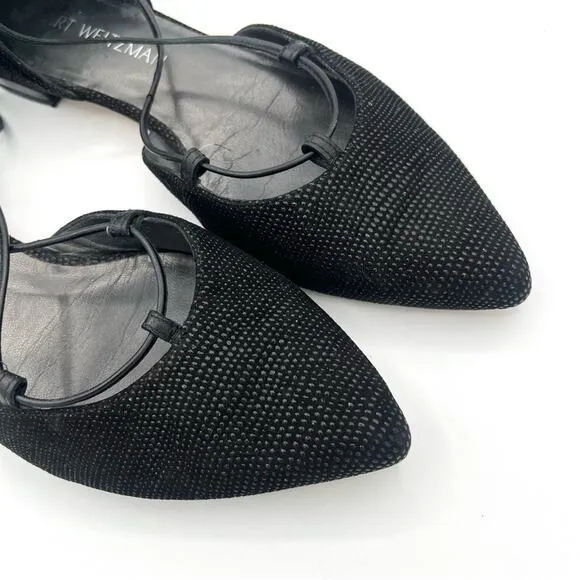 Stuart Weitzman Gilligant lace up flats Black Sz 6.5 Chic Dorsay glitter shoes
