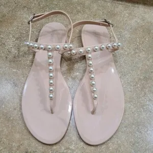 Stuart Weitzman Goldie Pearl Jelly T-Strap Sandals Shoes 10