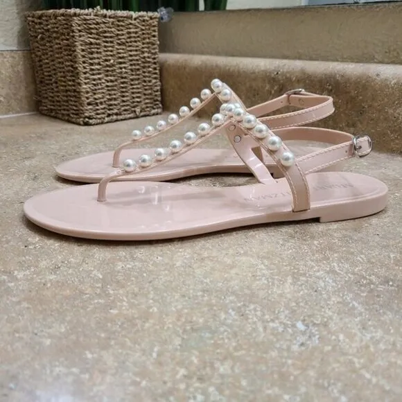 Stuart Weitzman Goldie Pearl Jelly T-Strap Sandals Shoes 10