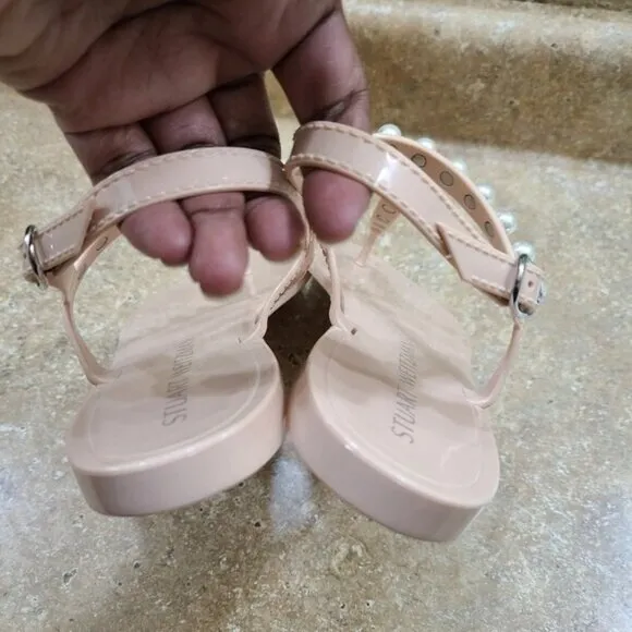 Stuart Weitzman Goldie Pearl Jelly T-Strap Sandals Shoes 10