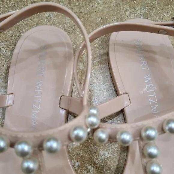 Stuart Weitzman Goldie Pearl Jelly T-Strap Sandals Shoes 10