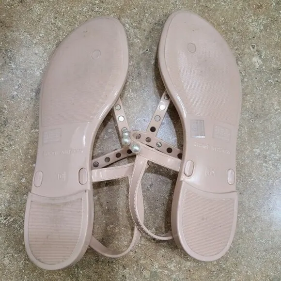 Stuart Weitzman Goldie Pearl Jelly T-Strap Sandals Shoes 10