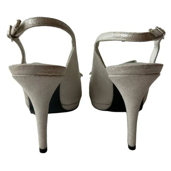 Stuart Weitzman Heels Tarot Silver Glazed Lame Leather Pumps Women's Size 6.5