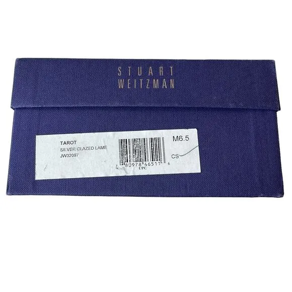 Stuart Weitzman Heels Tarot Silver Glazed Lame Leather Pumps Women's Size 6.5