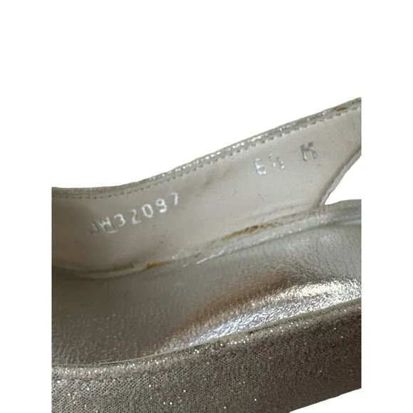 Stuart Weitzman Heels Tarot Silver Glazed Lame Leather Pumps Women's Size 6.5