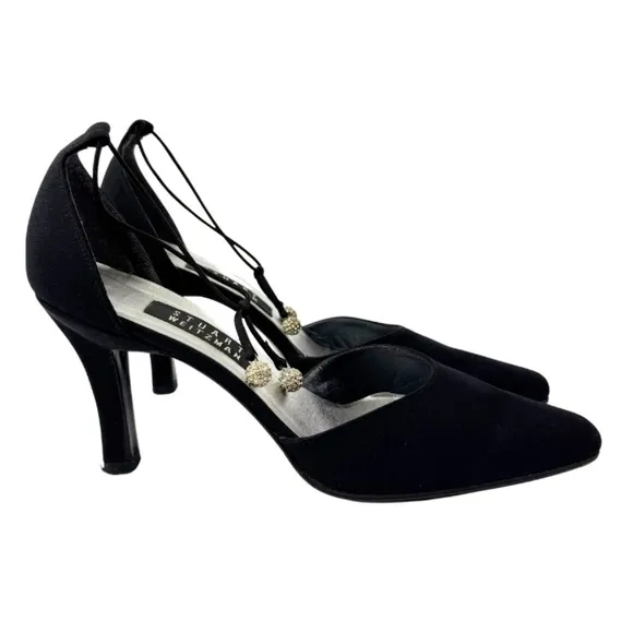 Stuart Weitzman Jezebella Women's Black Rhinestone Ball Tie Formal Shoe Size 7.5