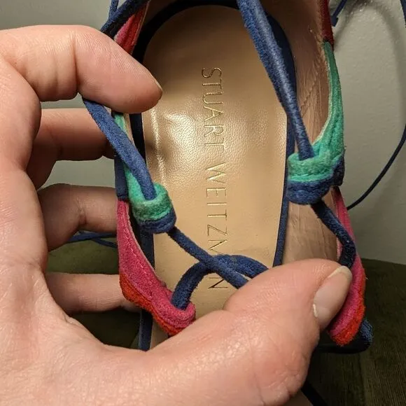 Stuart Weitzman Legwrap Song Colorblock Suede Heels sandals