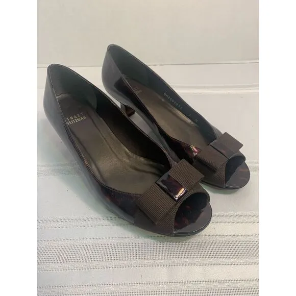 STUART WEITZMAN LOW HEEL WOMENS PEEP TOE OPEN TOE BROWN TORTOISE ITALIAN LEATHER
