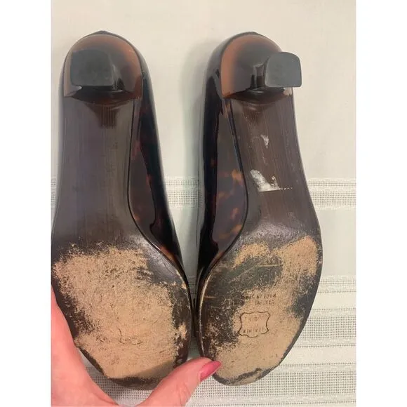 STUART WEITZMAN LOW HEEL WOMENS PEEP TOE OPEN TOE BROWN TORTOISE ITALIAN LEATHER