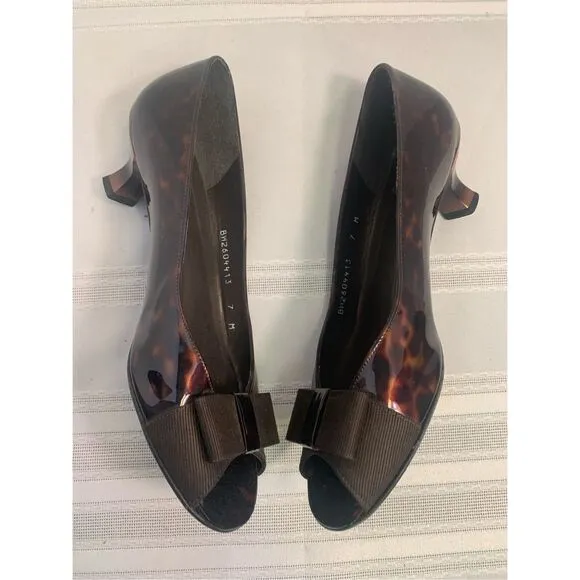 STUART WEITZMAN LOW HEEL WOMENS PEEP TOE OPEN TOE BROWN TORTOISE ITALIAN LEATHER