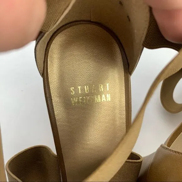 Stuart Weitzman Midexter Stretch Strappy Block Heel Sandals Brown