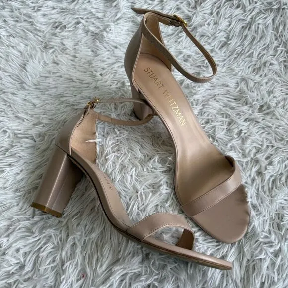 Stuart Weitzman Nearlynude 90mm Nude Strappy Leather Sandals Size 12