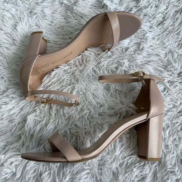 Stuart Weitzman Nearlynude 90mm Nude Strappy Leather Sandals Size 12