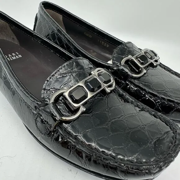 Stuart Weitzman Patent Leather Croc Embossed Wedge Buckle Loafer Shoes Women’s 4