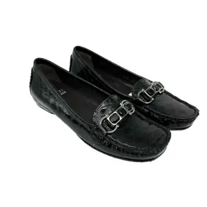 Stuart Weitzman Patent Leather Croc Embossed Wedge Buckle Loafer Shoes Women’s 4