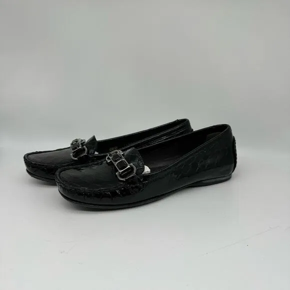 Stuart Weitzman Patent Leather Croc Embossed Wedge Buckle Loafer Shoes Women’s 4