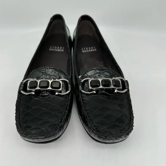 Stuart Weitzman Patent Leather Croc Embossed Wedge Buckle Loafer Shoes Women’s 4