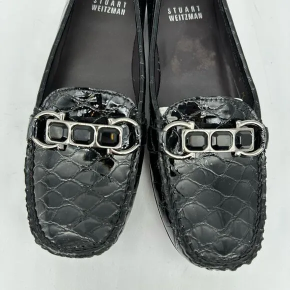Stuart Weitzman Patent Leather Croc Embossed Wedge Buckle Loafer Shoes Women’s 4