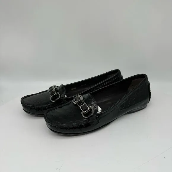 Stuart Weitzman Patent Leather Croc Embossed Wedge Buckle Loafer Shoes Women’s 4