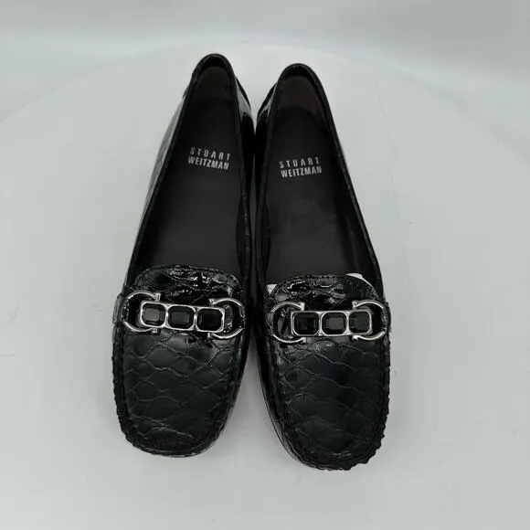 Stuart Weitzman Patent Leather Croc Embossed Wedge Buckle Loafer Shoes Women’s 4