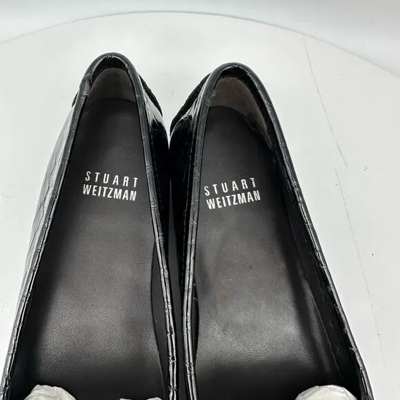Stuart Weitzman Patent Leather Croc Embossed Wedge Buckle Loafer Shoes Women’s 4