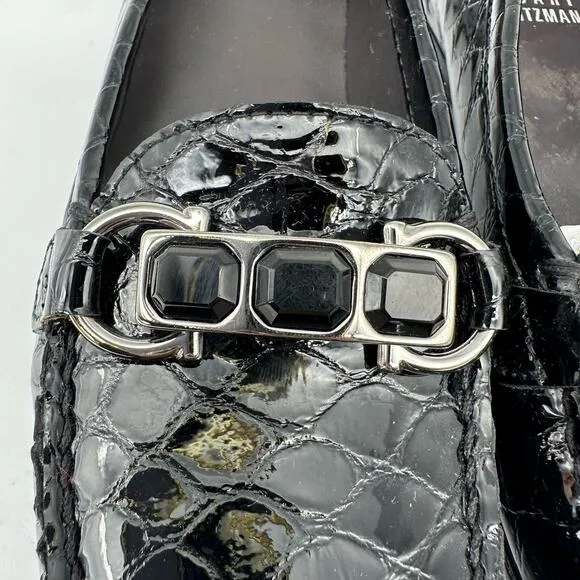 Stuart Weitzman Patent Leather Croc Embossed Wedge Buckle Loafer Shoes Women’s 4