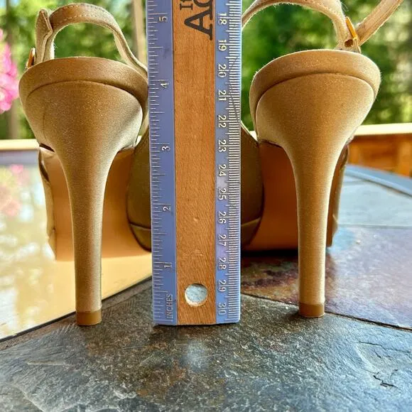 Stuart Weitzman Peekapoo Gold Heels Womens 6 Peep Toe Wedding Formal Prom  Spain