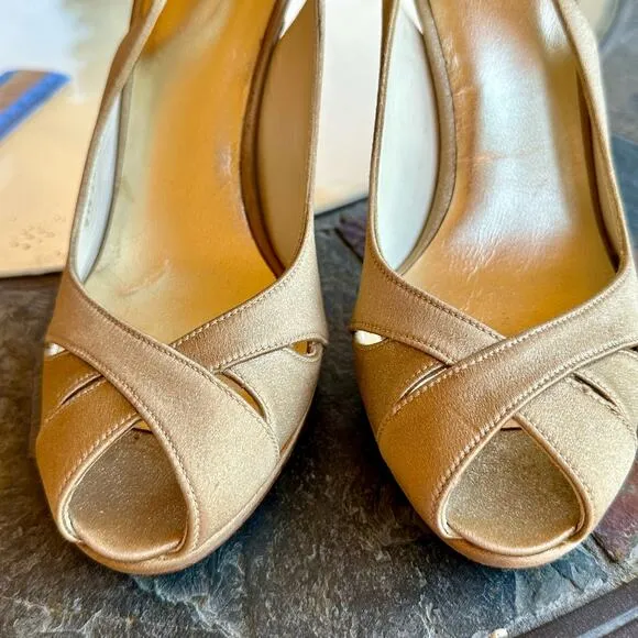 Stuart Weitzman Peekapoo Gold Heels Womens 6 Peep Toe Wedding Formal Prom  Spain