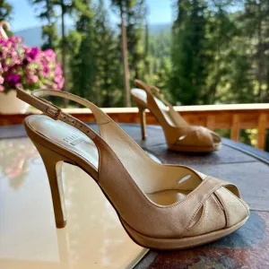 Stuart Weitzman Peekapoo Gold Heels Womens 6 Peep Toe Wedding Formal Prom  Spain