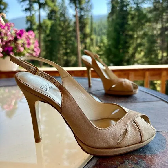 Stuart Weitzman Peekapoo Gold Heels Womens 6 Peep Toe Wedding Formal Prom  Spain