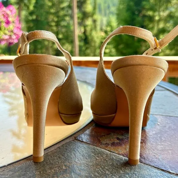 Stuart Weitzman Peekapoo Gold Heels Womens 6 Peep Toe Wedding Formal Prom  Spain