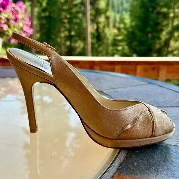 Stuart Weitzman Peekapoo Gold Heels Womens 6 Peep Toe Wedding Formal Prom  Spain