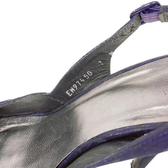 Stuart Weitzman plum purple floral jacquard slingback platform pumps size 7