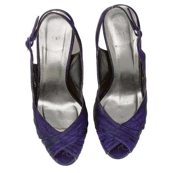 Stuart Weitzman plum purple floral jacquard slingback platform pumps size 7