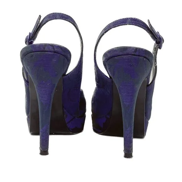 Stuart Weitzman plum purple floral jacquard slingback platform pumps size 7
