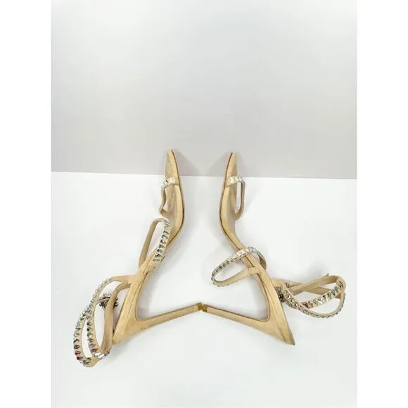 Stuart Weitzman Sandals Womens 8B Suede Leather Ankle Strap Crystal Detailed