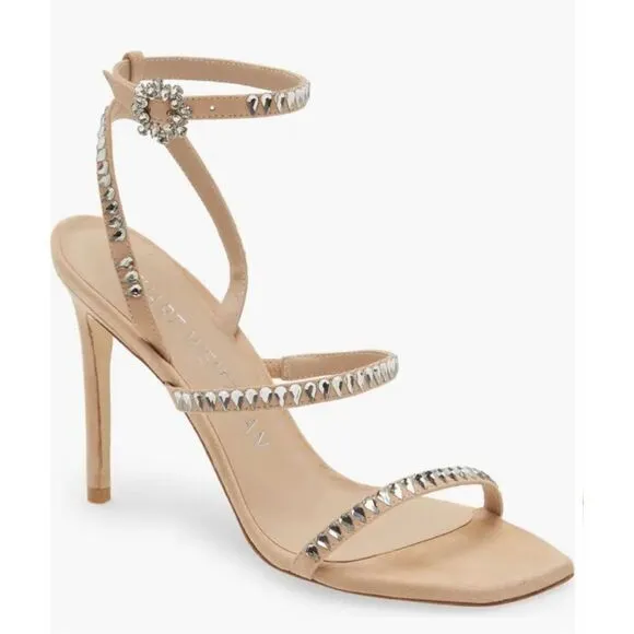 Stuart Weitzman Sandals Womens 8B Suede Leather Ankle Strap Crystal Detailed