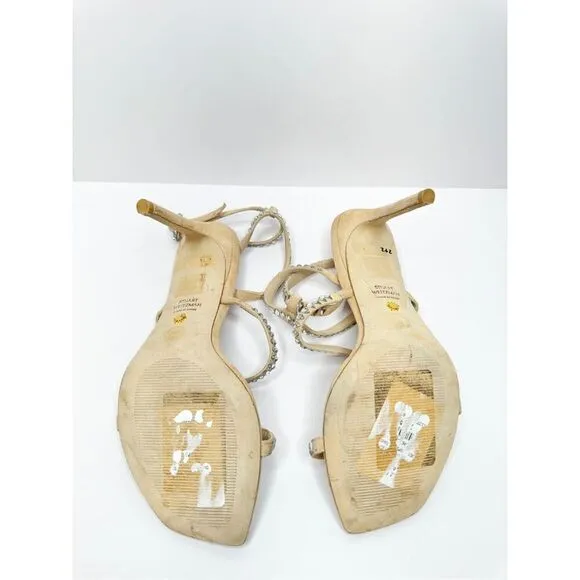 Stuart Weitzman Sandals Womens 8B Suede Leather Ankle Strap Crystal Detailed