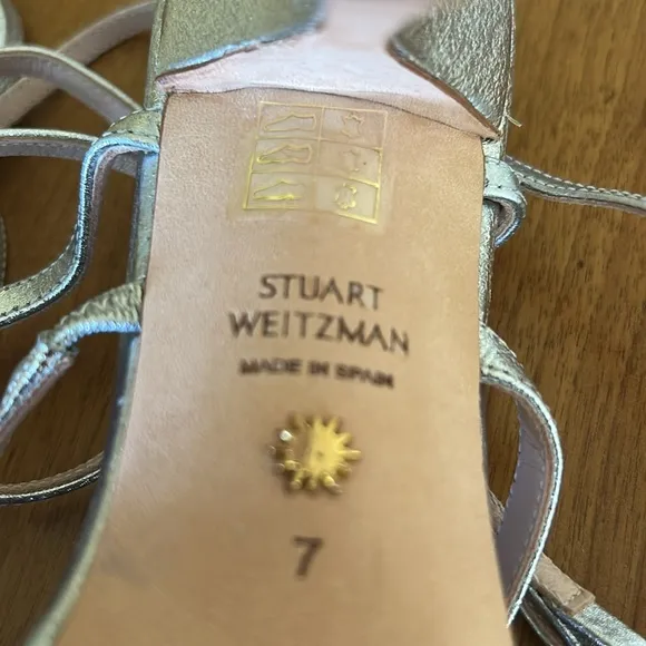 Stuart Weitzman Silver Strappy Sandals, Size 7