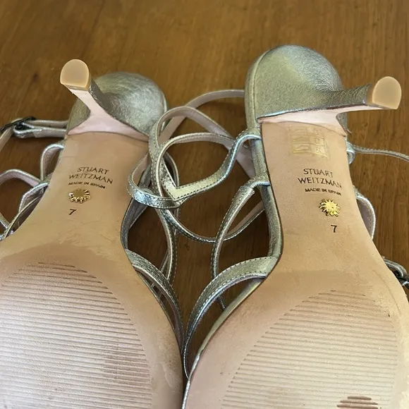 Stuart Weitzman Silver Strappy Sandals, Size 7