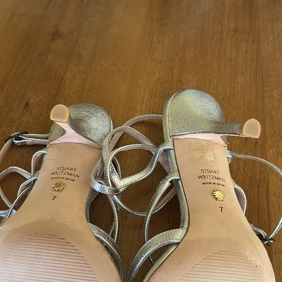 Stuart Weitzman Silver Strappy Sandals, Size 7