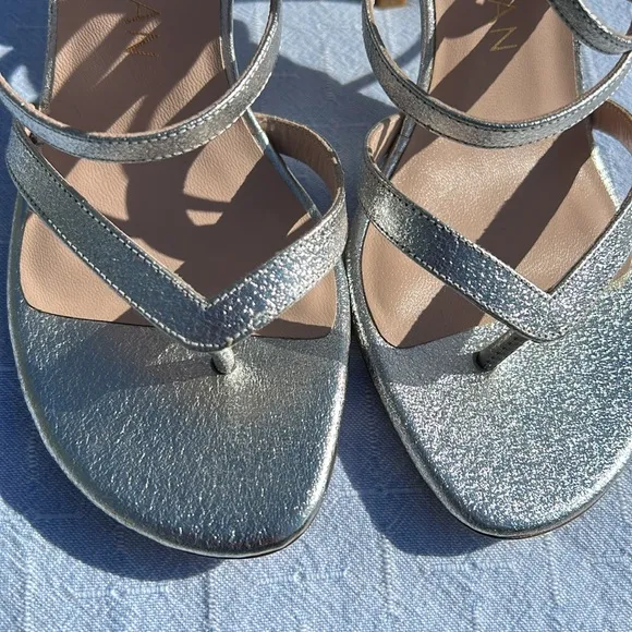 Stuart Weitzman Silver Strappy Sandals, Size 7