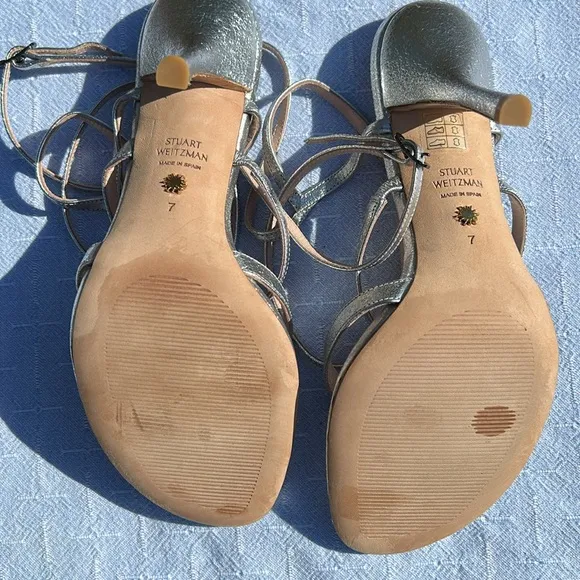Stuart Weitzman Silver Strappy Sandals, Size 7