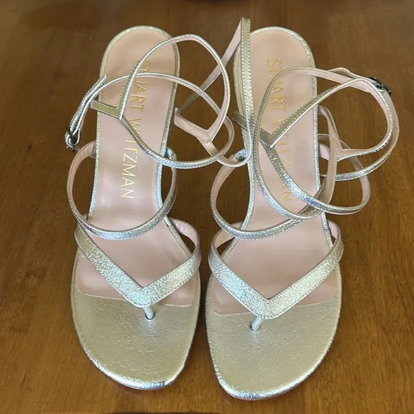 Stuart Weitzman Silver Strappy Sandals, Size 7