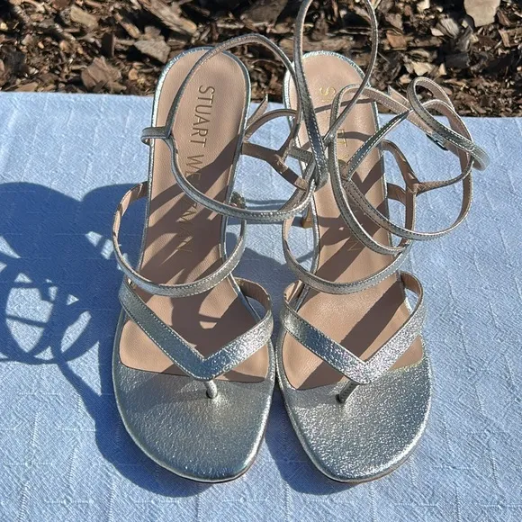 Stuart Weitzman Silver Strappy Sandals, Size 7