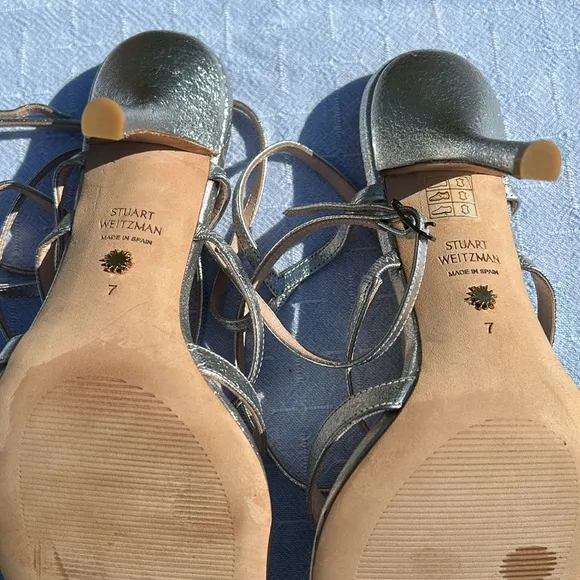 Stuart Weitzman Silver Strappy Sandals, Size 7