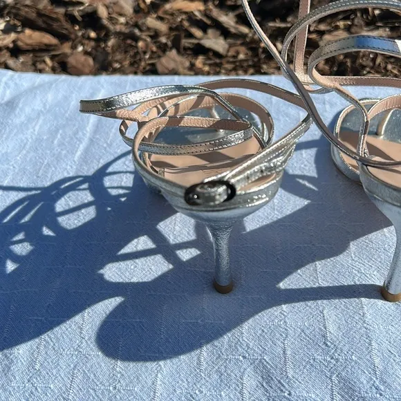 Stuart Weitzman Silver Strappy Sandals, Size 7