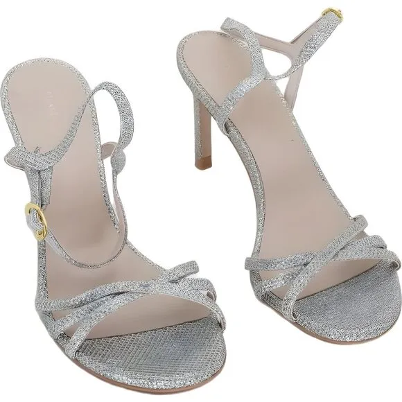 Stuart Weitzman Sparkle Starla Silver Strappy Heeled Sandal Size 6 US / 36.5 EU